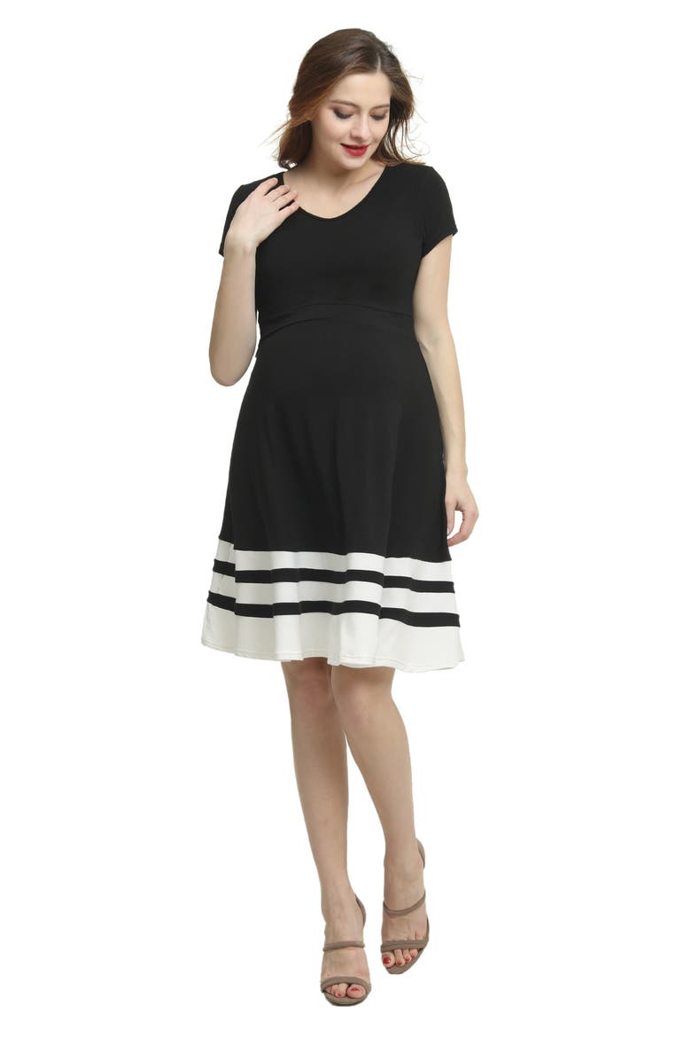 Theresa Colorblock Maternity Skater Dress, Alternate, color, BLACK/ WHITE