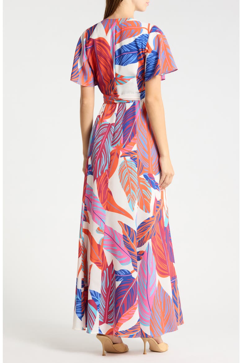 Flutter Sleeve Maxi Wrap Dress, Alternate, color, WILD SUNSET TROPICAL