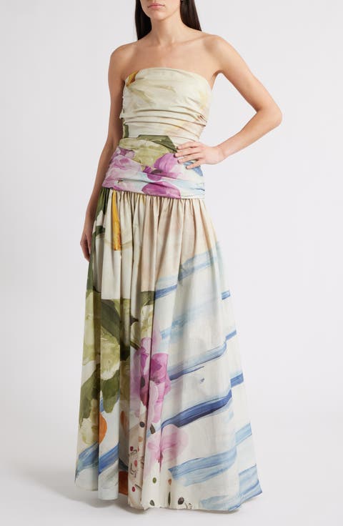 Nershall Print Strapless Gown