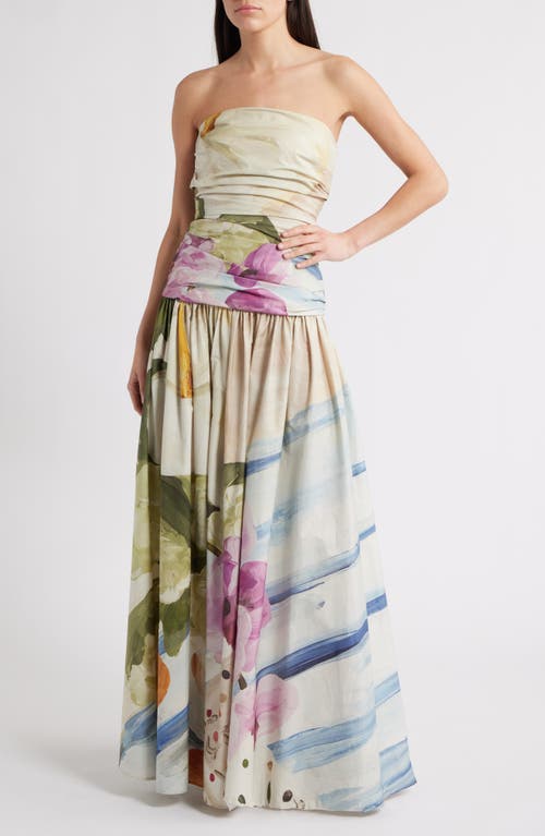 Acler Nershall Print Strapless Gown In Multi