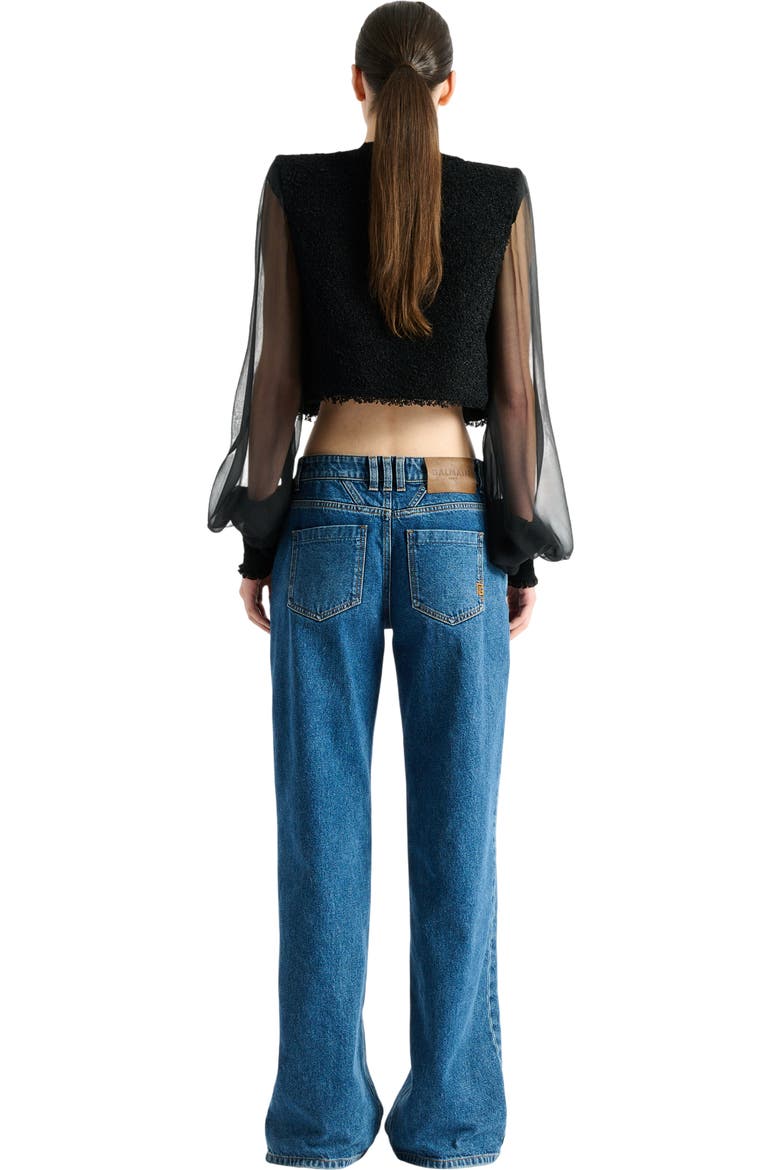 Cropped tweed and muslin jacket, Alternate, color, black