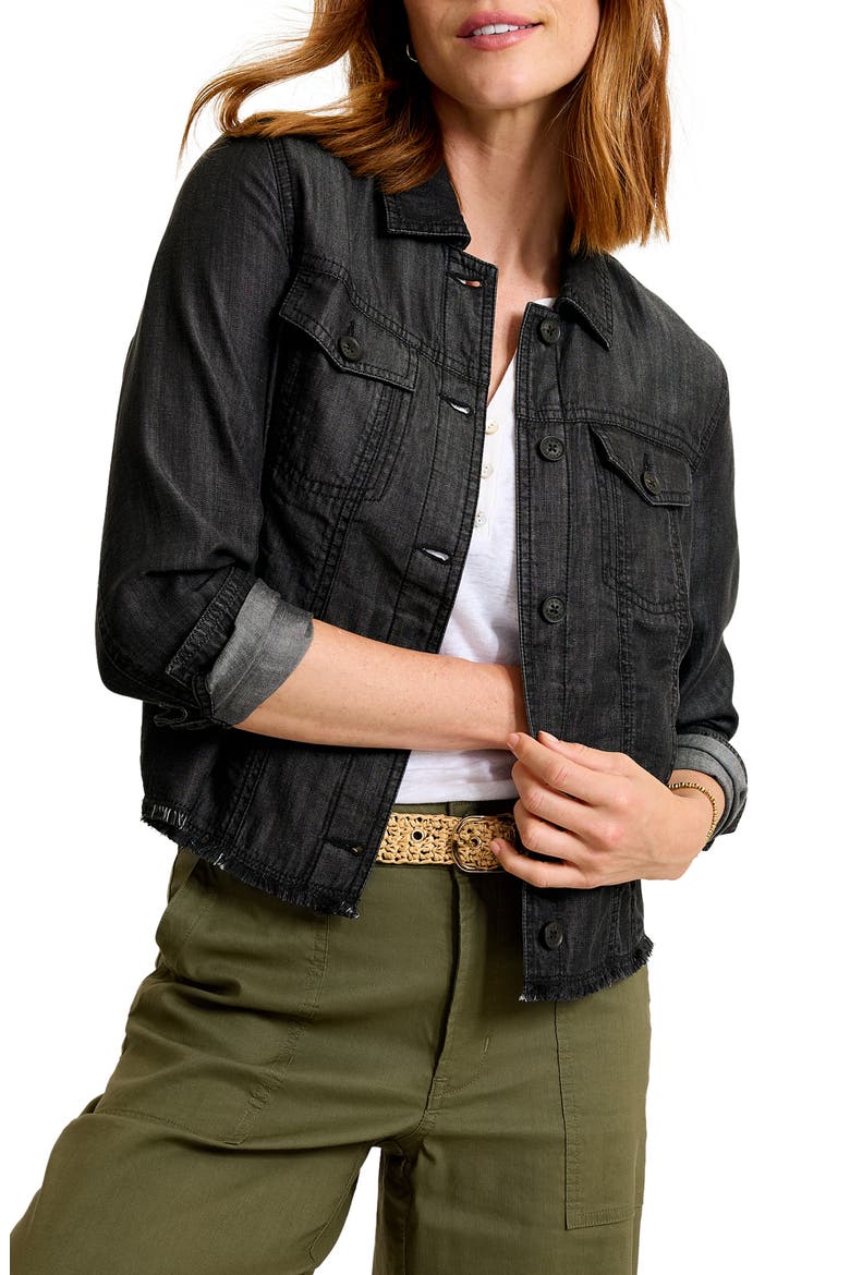 Fray Hem Chambray Crop Jacket, Main, color, BLACK WASH