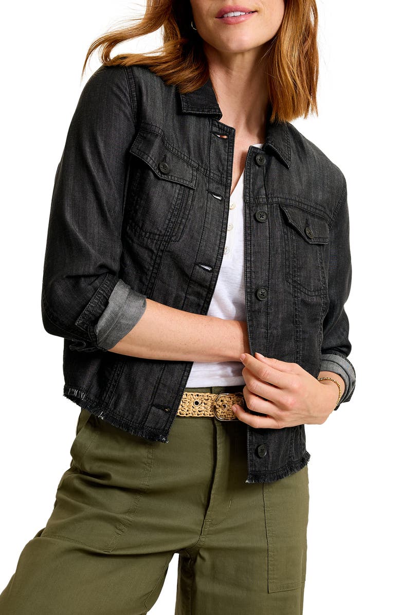 Tommy Bahama Fray Hem Chambray Crop Jacket, Main, color, Black Wash