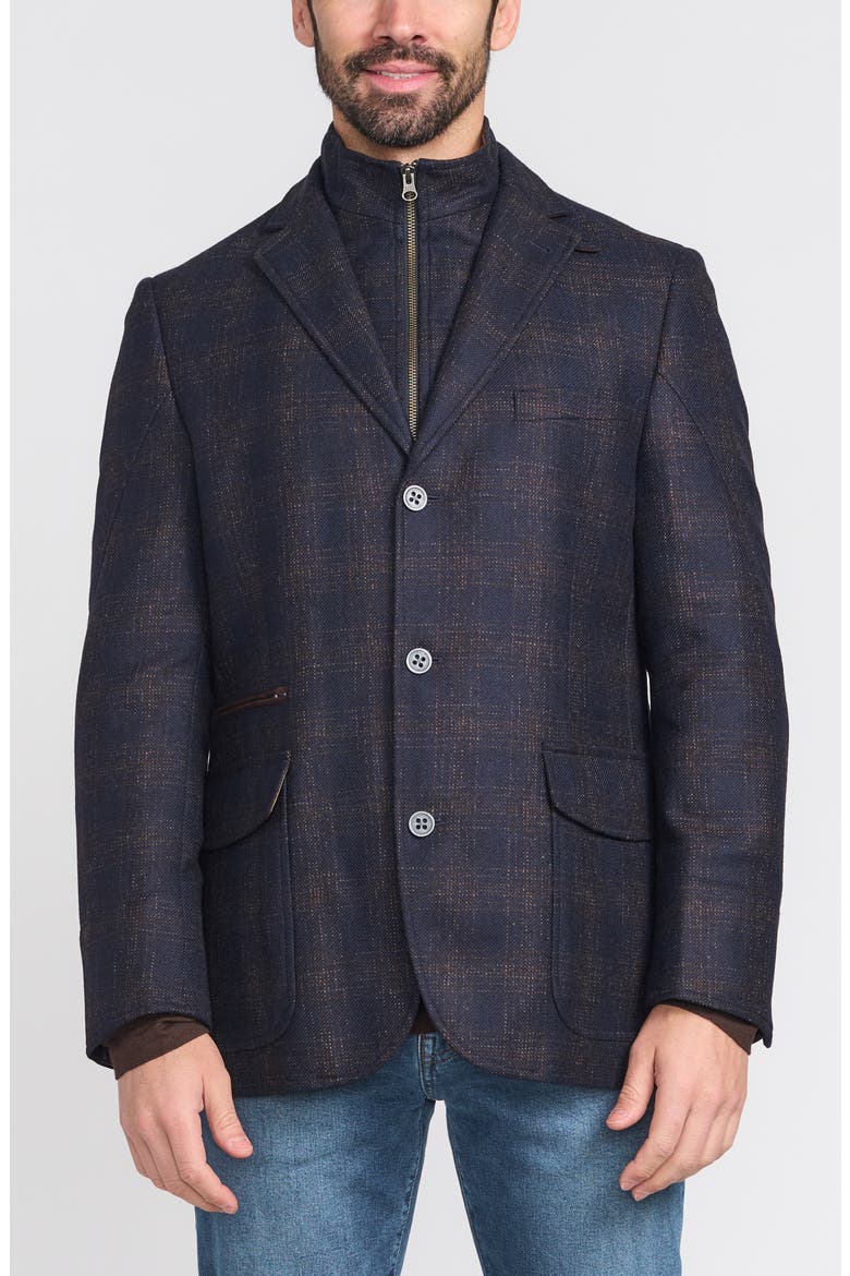Blue Plaid Wool Hybrid Sport Coat with Removable Bib, Main, color, BLUE