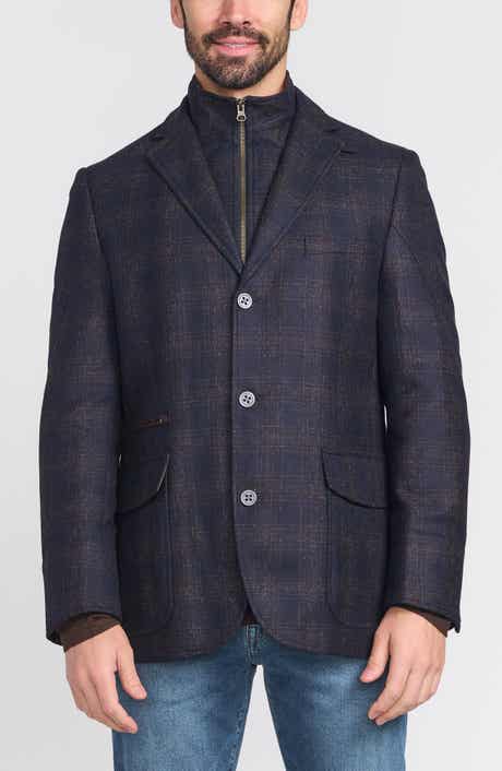 FLYNT Blue Plaid Wool Hybrid Sport Coat with Removable Bib