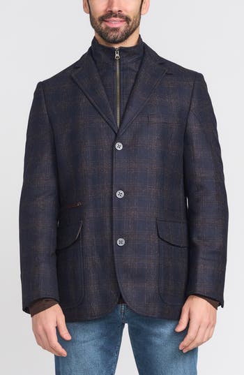 Flynt Blue Plaid Wool Hybrid Sport Coat With Removable Bib In Blue