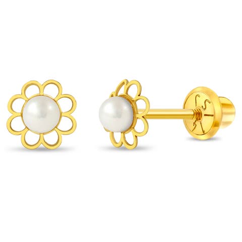 14k Flower & Pearl Classic Earrings