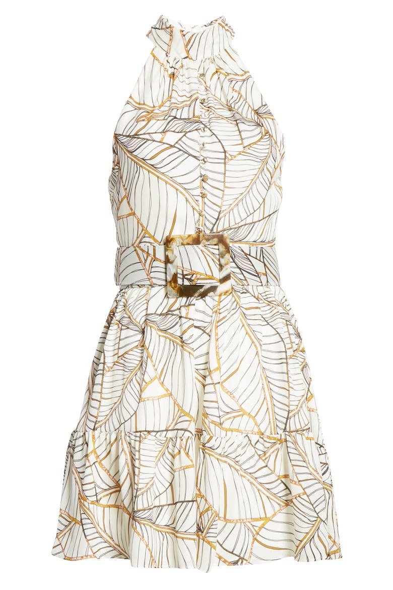 Selima Palm Leaf Print Silk Minidress, Alternate, color, VINTAGE PALM - IVORY
