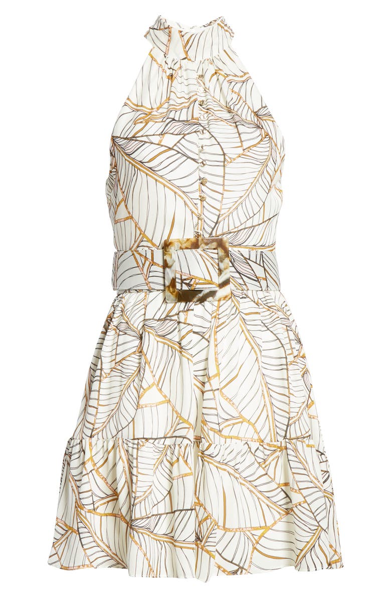 NICHOLAS Selima Palm Leaf Print Silk Minidress, Alternate, color, 