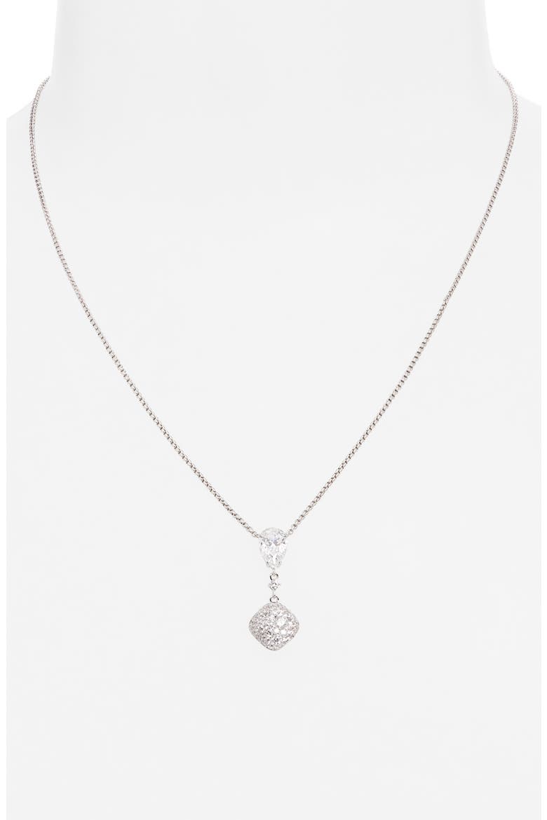 Crushed Pavé Cushion Pendant Necklace, Alternate, color, RHODIUM