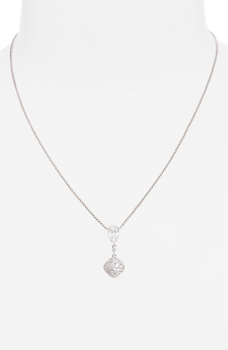 Nadri Crushed Pavé Cushion Pendant Necklace, Alternate, color, Rhodium