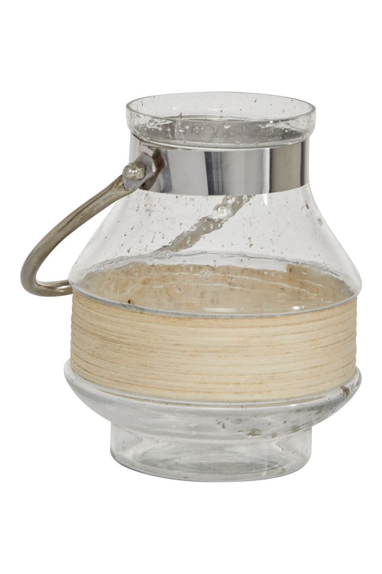 Clear Glass Candle Lantern with Curved Handle, Alternate, color, CLEAR