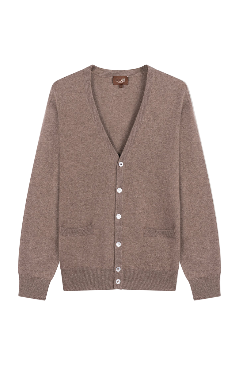 Gobi Cashmere Cashmere Timeless V-Neck Cardigan, Main, color, Taupe