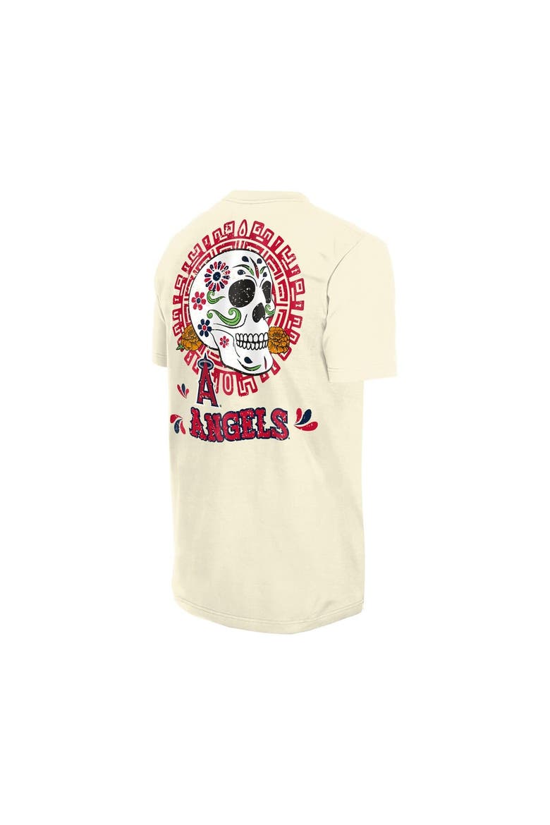 Men's New Era Natural Los Angeles Angels Dia de los Muertos Sugar Skull T-Shirt, Alternate, color, Natural