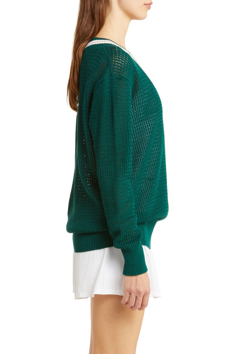 Open Stitch Cotton Tennis Sweater, Alternate, color, FOREST