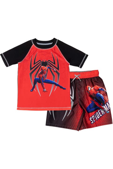 Spider-Man 2-Piece Rash Guard and Swim Trunks Set