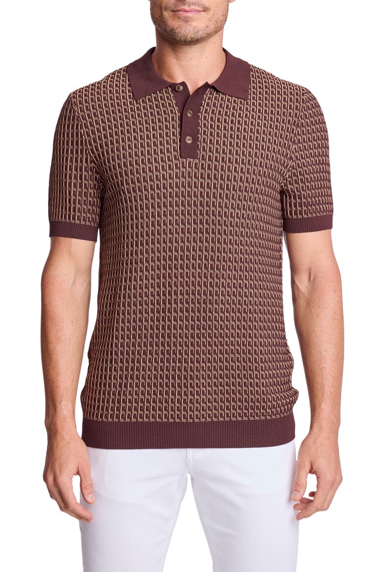 Trim Fit Geometric Knit Polo, Main, color, GANACHE & TAN