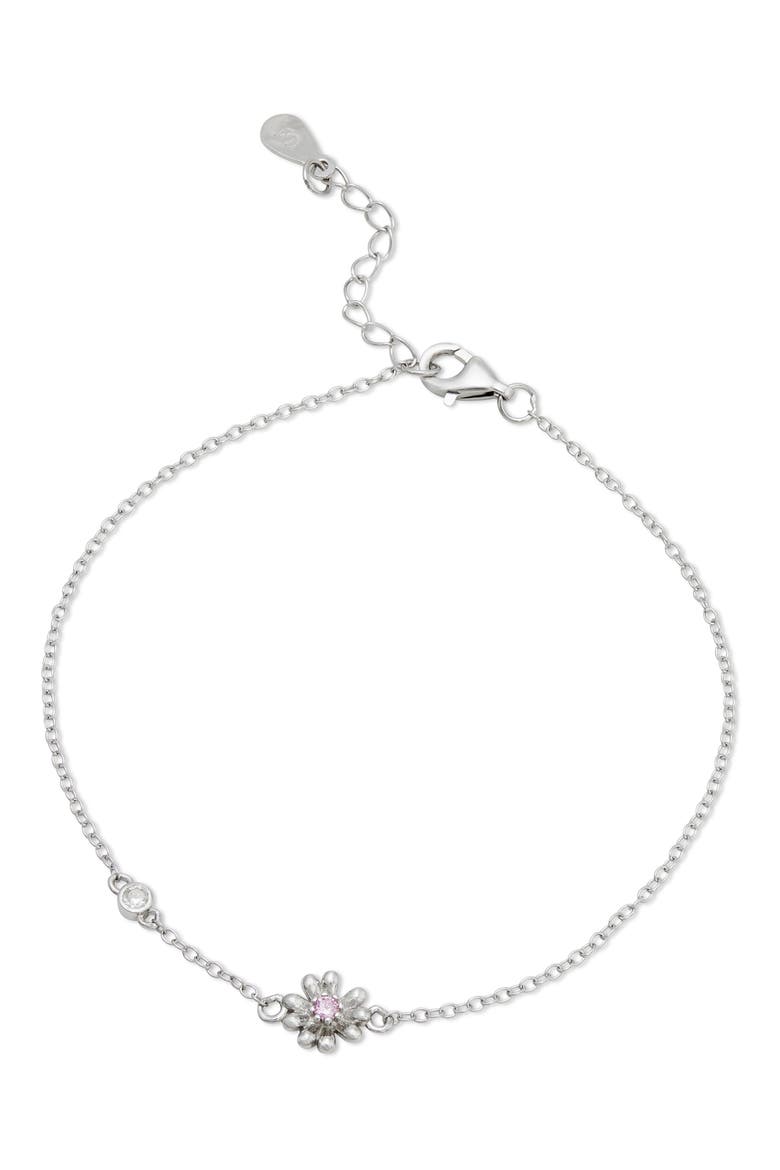 Sterling Silver Cubic Zirconia Daisy Station Bracelet, Main, color, WHITE