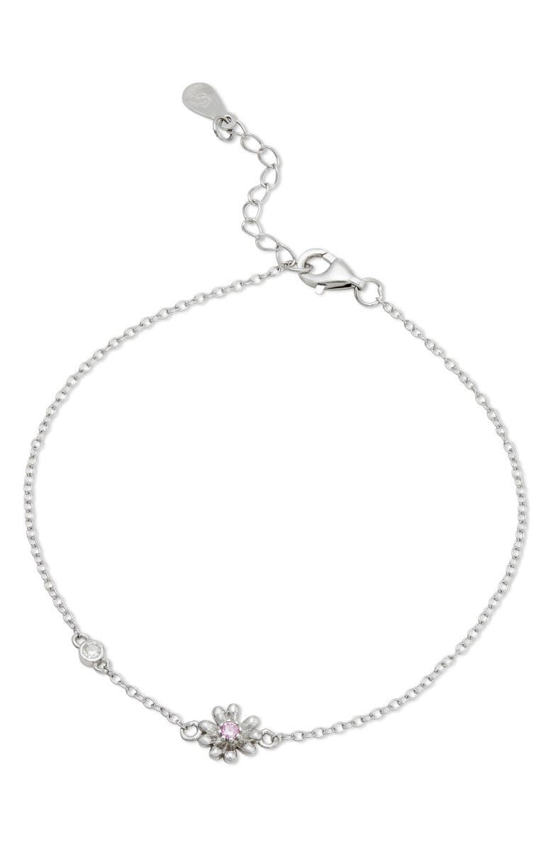 SAVVY CIE JEWELS Sterling Silver Cubic Zirconia Daisy Station Bracelet, Main, color, White