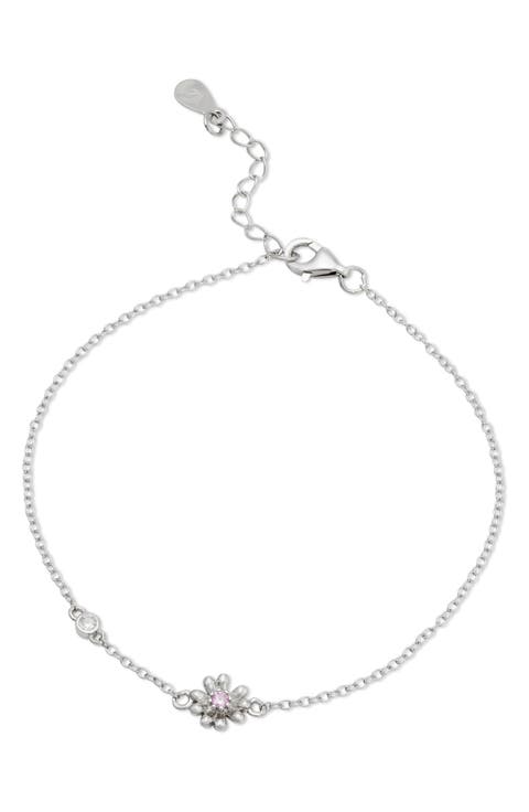 Sterling Silver Cubic Zirconia Daisy Station Bracelet