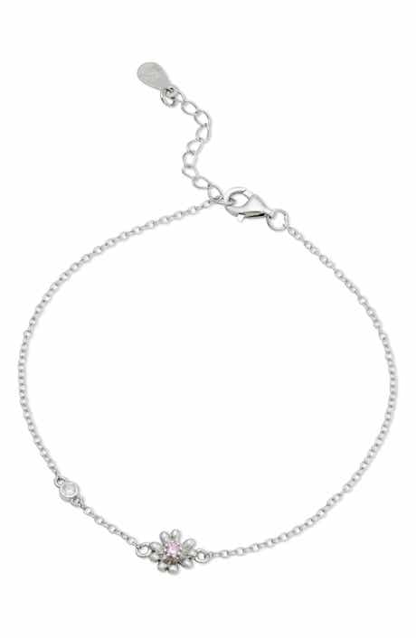 SAVVY CIE JEWELS Sterling Silver Cubic Zirconia Daisy Station Bracelet