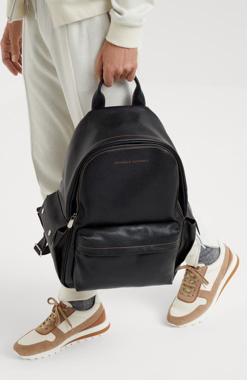 Brunello Cucinelli Calfskin Backpack With Grain In Black