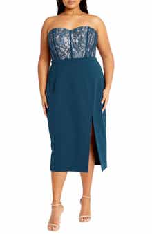 City Chic Perfect Date Mixed Media Strapless Dress