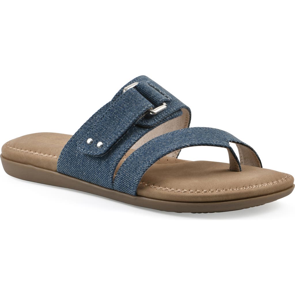 Cliffs By White Mountain Fancify Toe Loop Sandal In Blue Denim Fabric