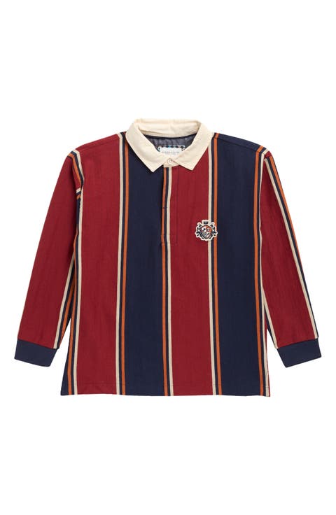 Kids' Vertical Stripe Long Sleeve Polo