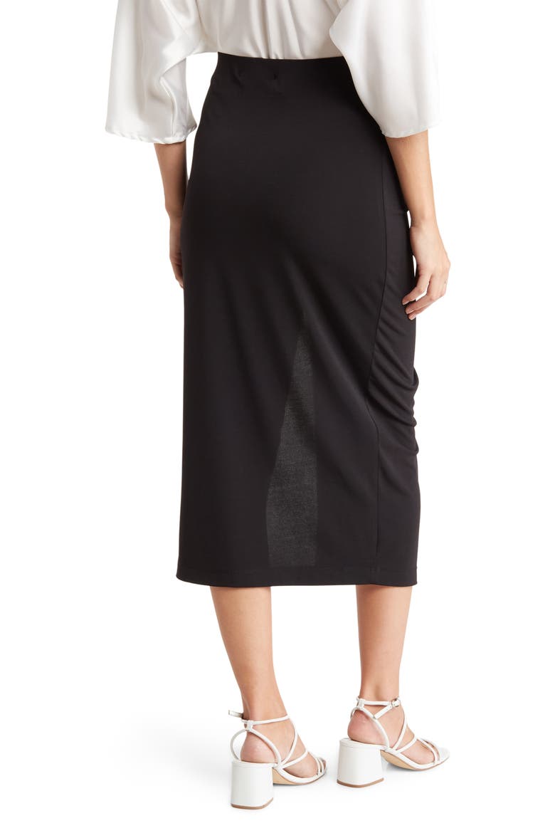 Ruched Solid Midi Skirt, Alternate, color, BLACK