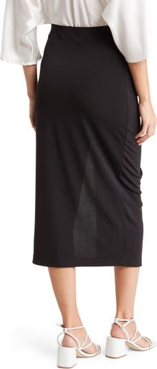 Ruched Solid Midi Skirt
