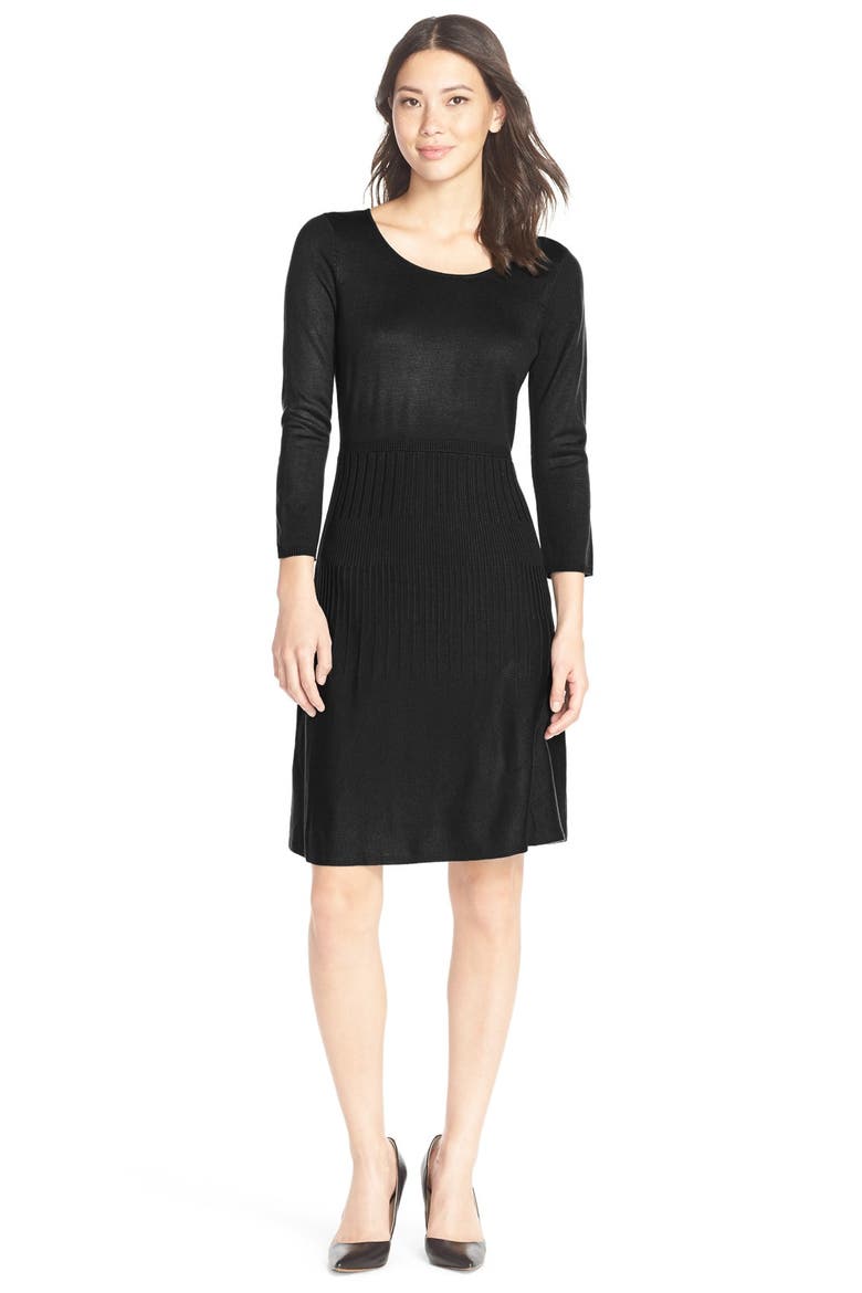 Ribbed Fit & Flare Sweater Dress, Main, color, BLACK