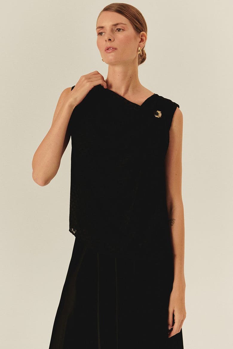 Stephanie Asymmetric Neckline Sleeveless Blouse, Alternate, color, BLACK