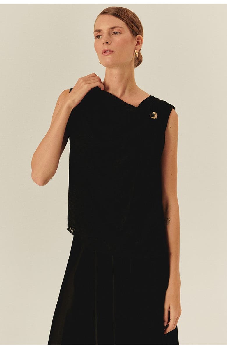 Exquise Stephanie Asymmetric Neckline Sleeveless Blouse, Alternate, color, Black