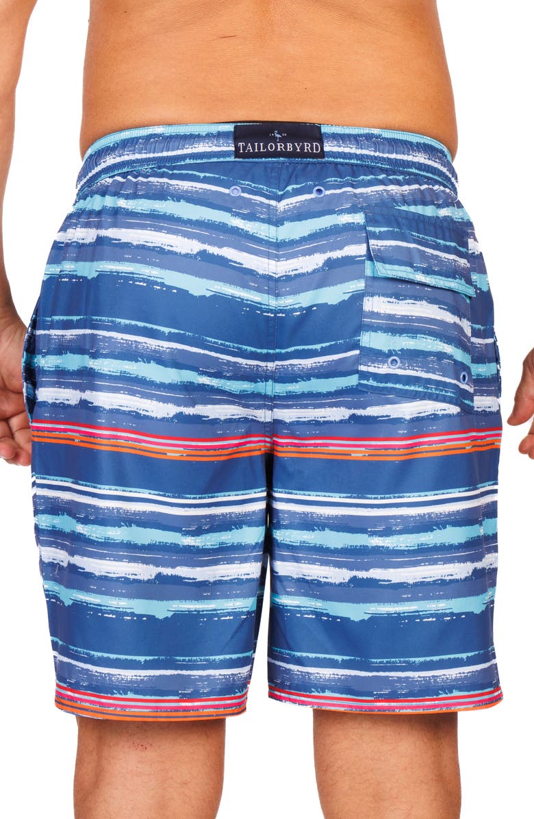 TailorByrd Abstract Stripe Swim Trunks, Alternate, color, Blue Multi