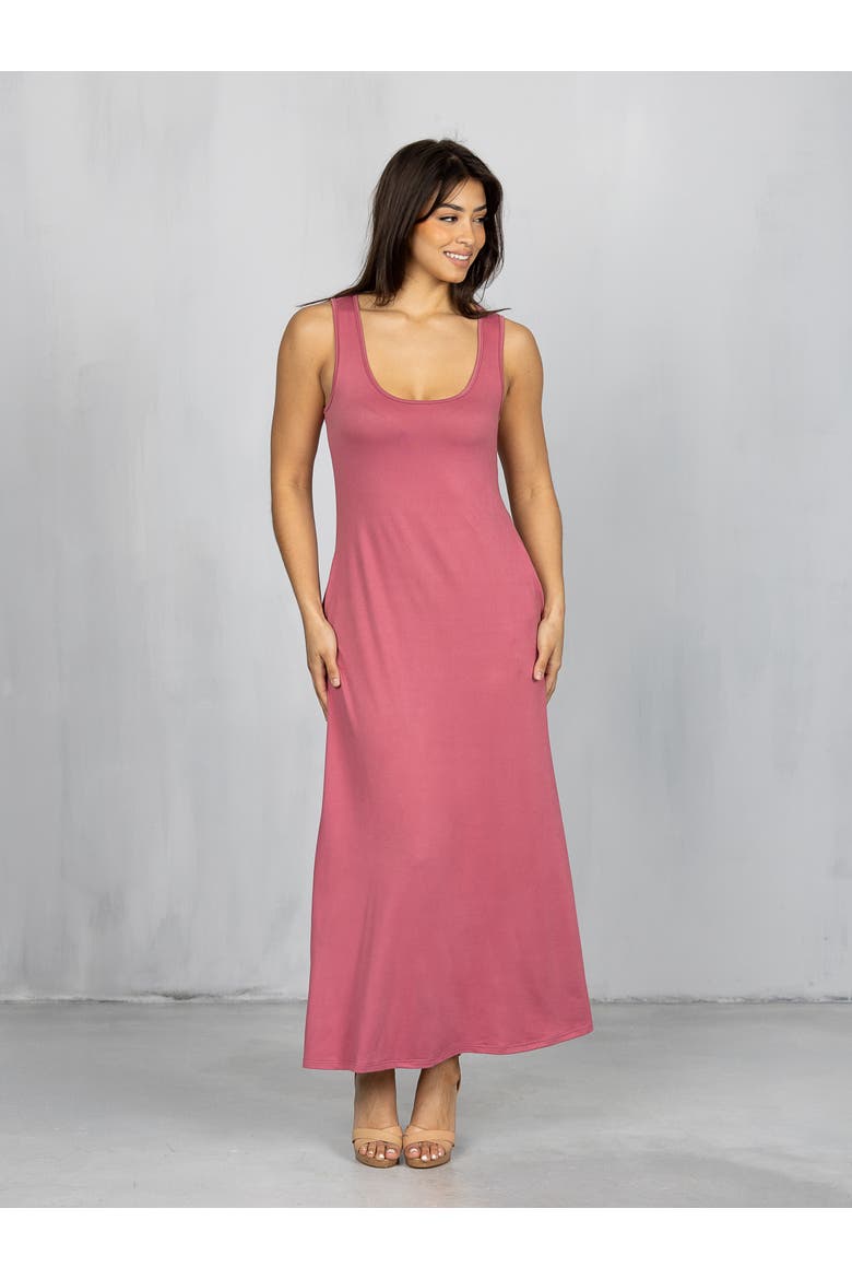 Scoop Neck Sleeveless Maxi Dress with Pockets, Alternate, color, Rose