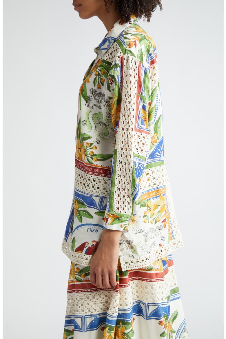 Tropical Destination Crochet Detail Button-Up Shirt, Alternate, color, OFF-WHITE