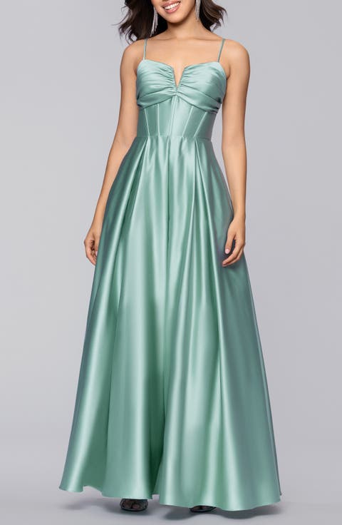 Notch Neck Satin Ballgown