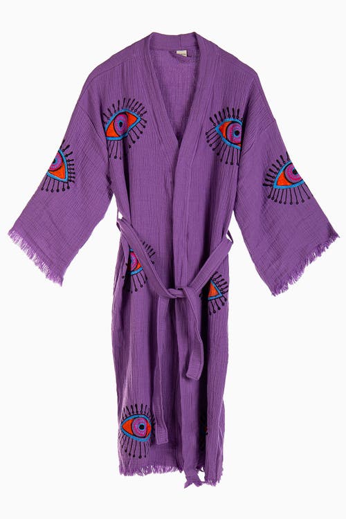 Forever & Always Shoes Aria Evil Eye Handmade Cotton Kimono In Purple