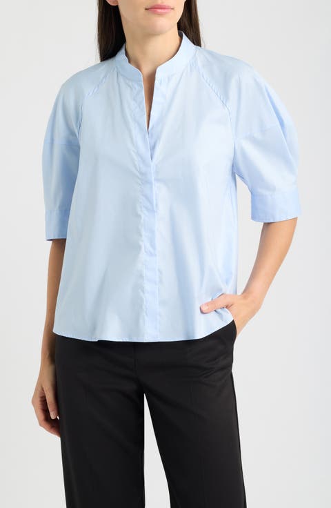 Genniaio Stand Collar Puff Sleeve Top