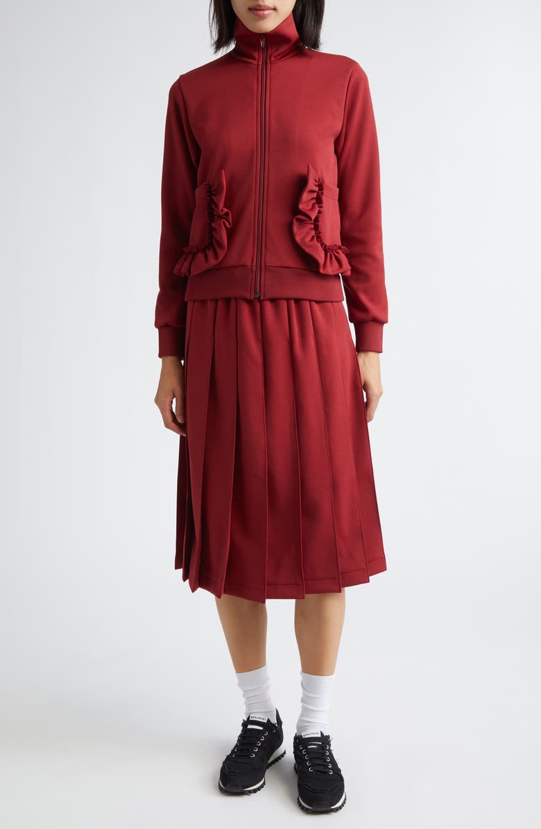 Comme des Garçons Girl Ruffle Pocket Full Zip Jersey Jacket, Alternate, color, Burgundy