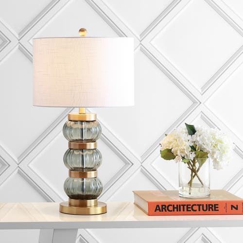 Jonathan Y Linna 27.5" Glass/metal Table Lamp, Smoked Gray/brass Gold In Smoked Gray/brass Gold