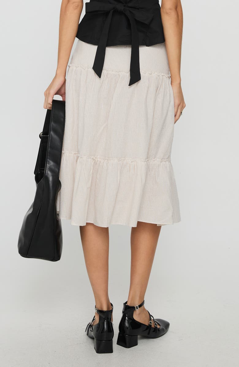 Princess Polly Cascades Stripe Tiered Cotton Skirt, Alternate, color, Beige / White Stripe