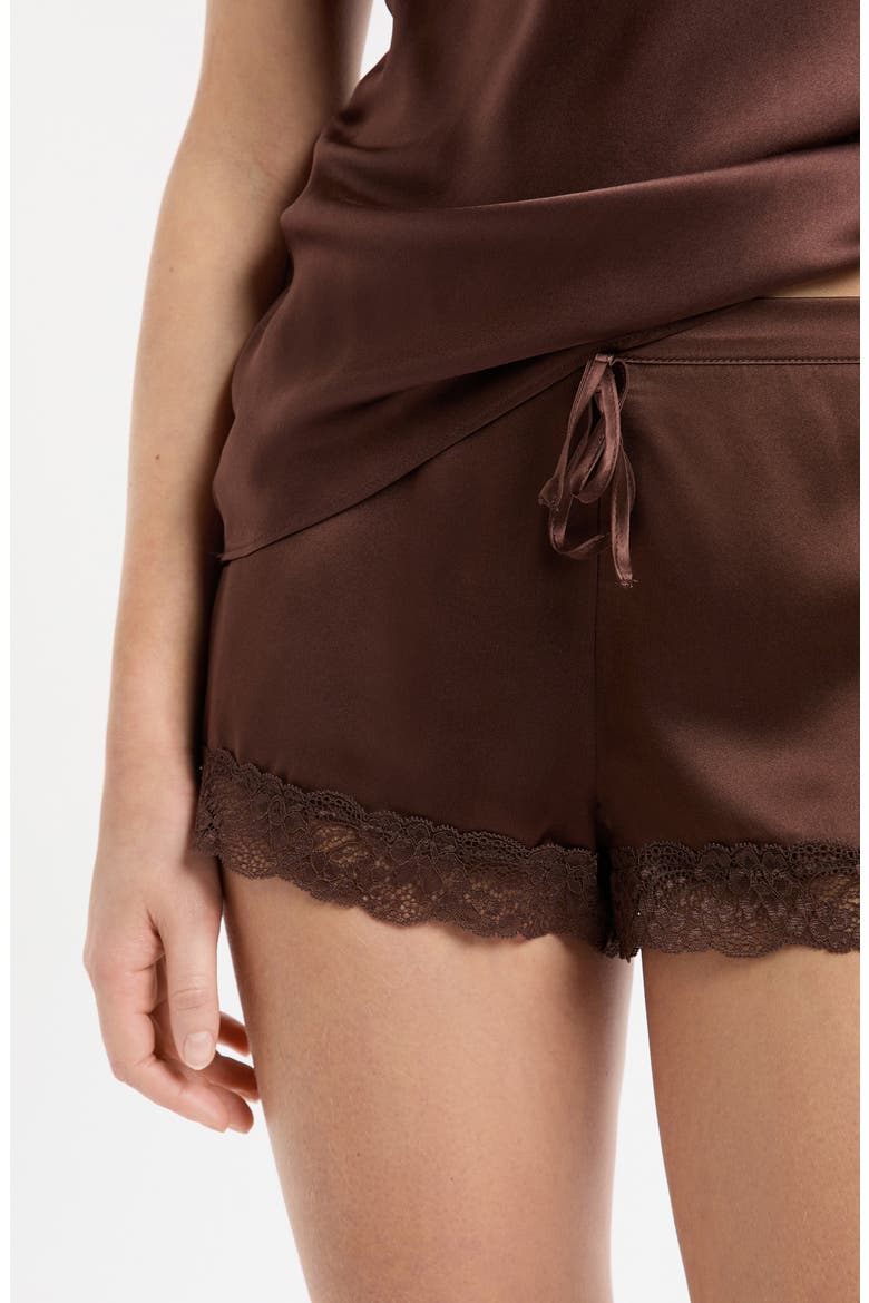 Milky Lace Trim Washable Silk Satin Pajama Shorts, Alternate, color, HENNA