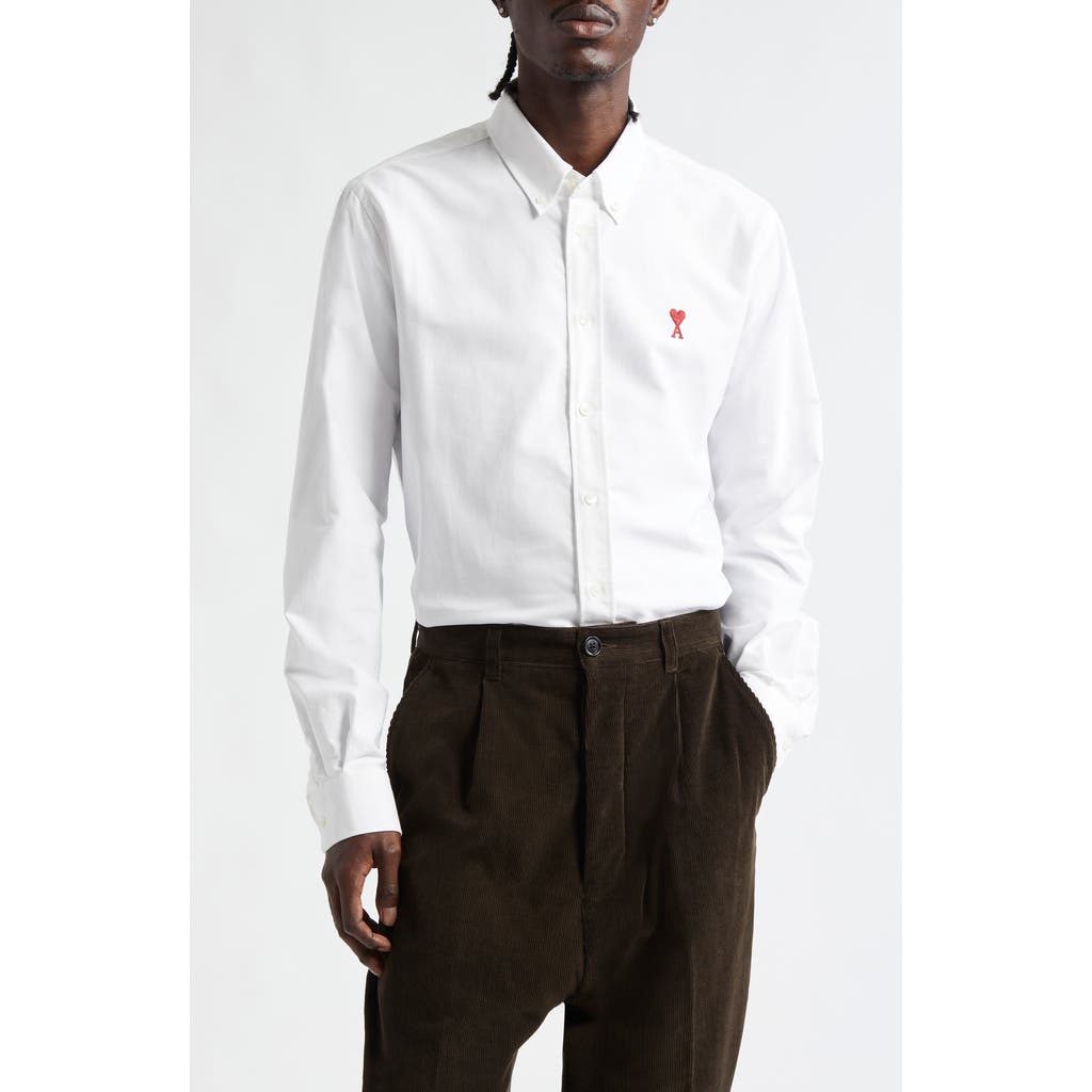 AMI PARIS Ami De Coeur Cotton Oxford Button-Down Shirt in 168 Blanc Naturel  product