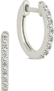 Sterling Forever Dainty Cubic Zirconia Huggie Hoop Earrings