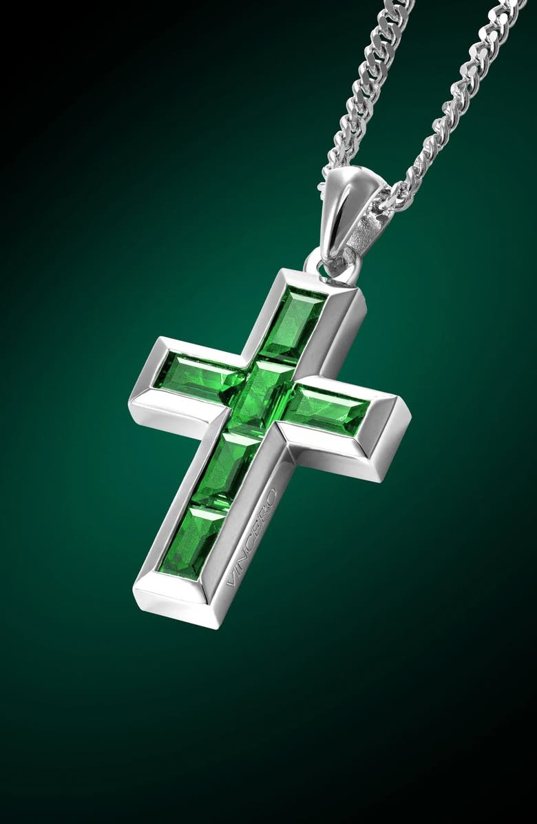 Vincero Men's Stone Cross Pendant Necklace, Alternate, color, Green Nano