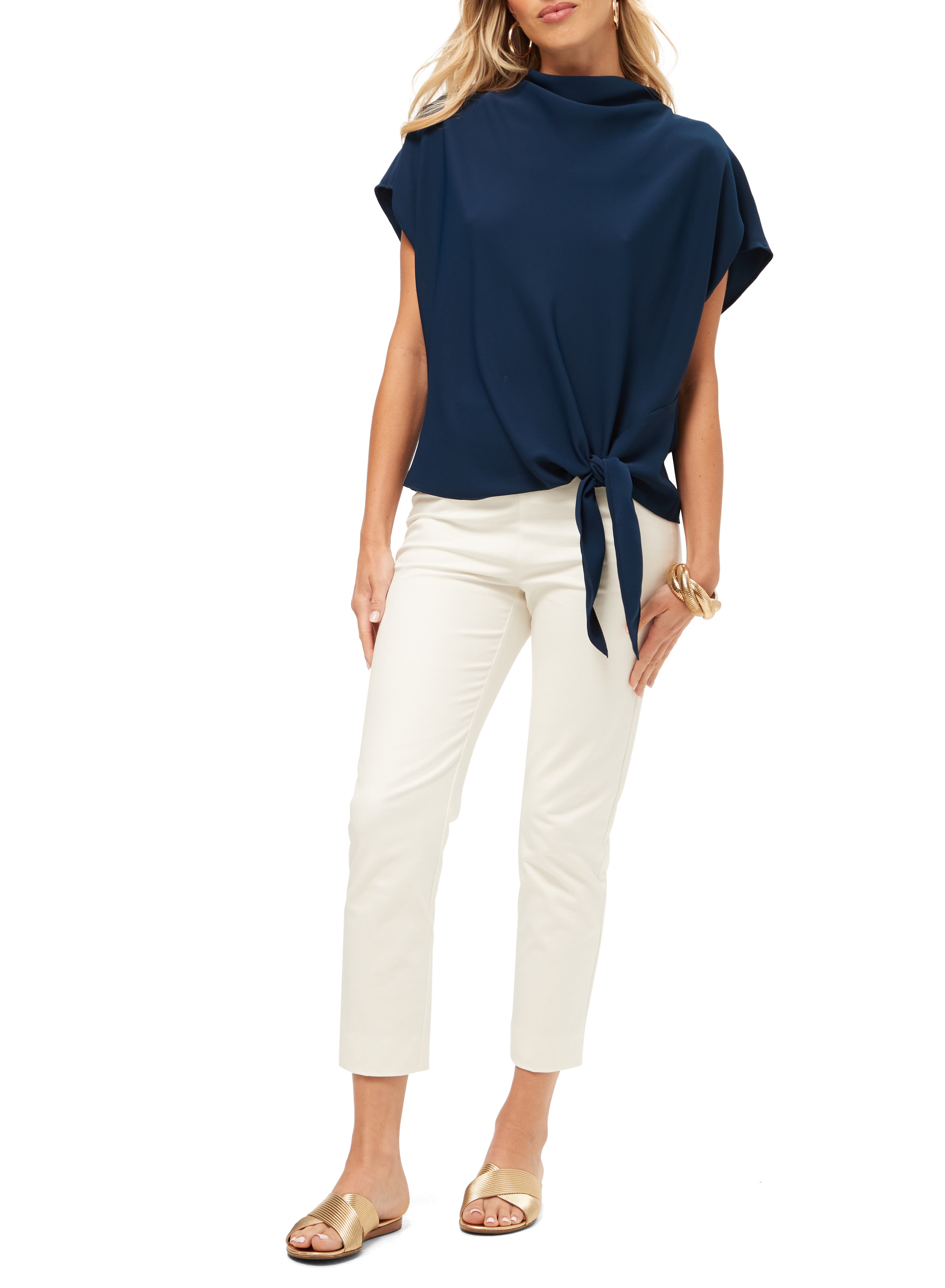 High Neck Tie Hem Bisque Top - image 2