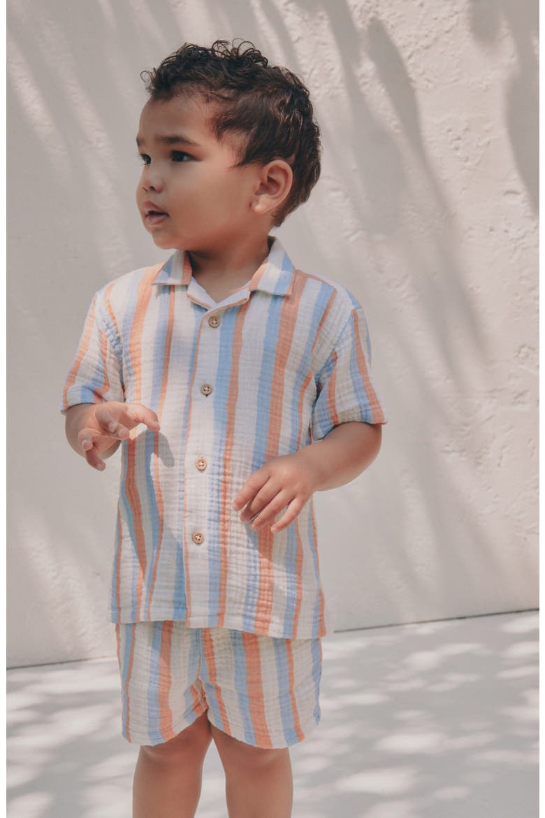 Kids' Short Sleeve Button-Up Shirt & Shorts Set, Alternate, color, BLUE STRIPE