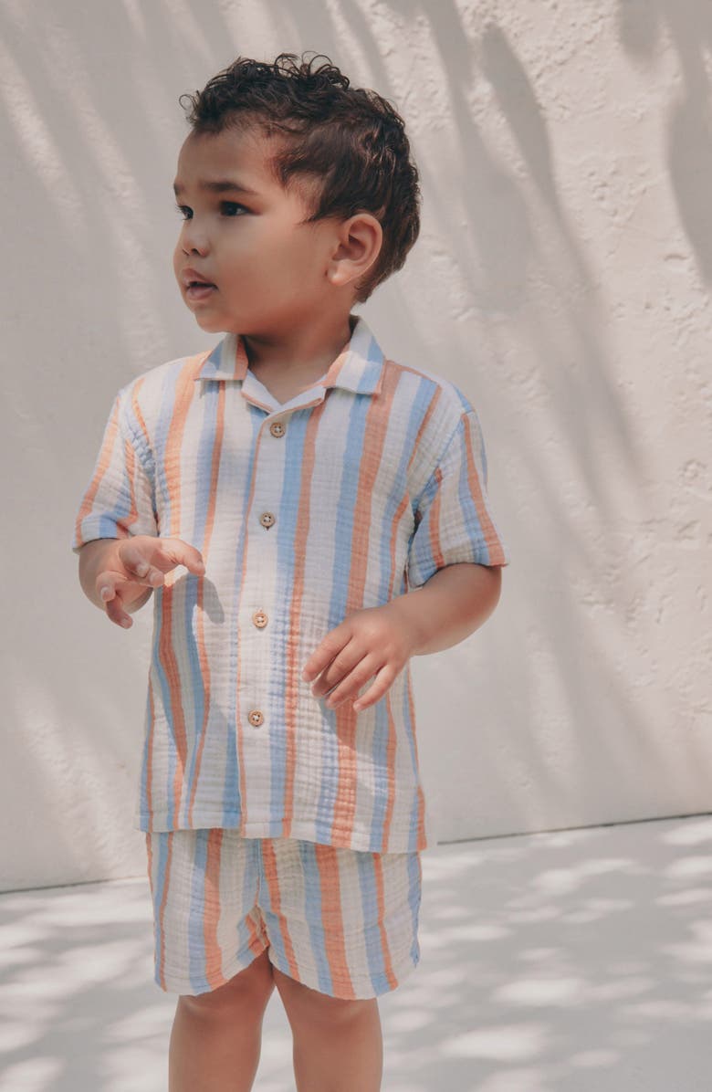 NEXT Kids' Short Sleeve Button-Up Shirt & Shorts Set, Alternate, color, Blue Stripe